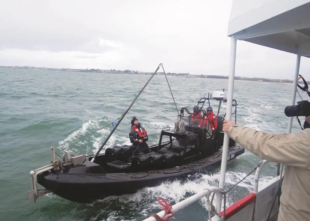 Trials were conducted with a manned RIB but the crew did not touch the controls