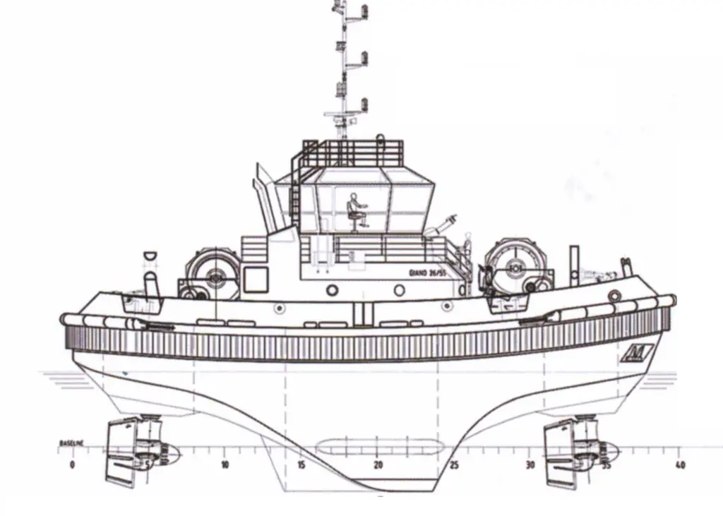 ‘Giano’ has a complex hull form with propulsion units at both ends and two towing winches