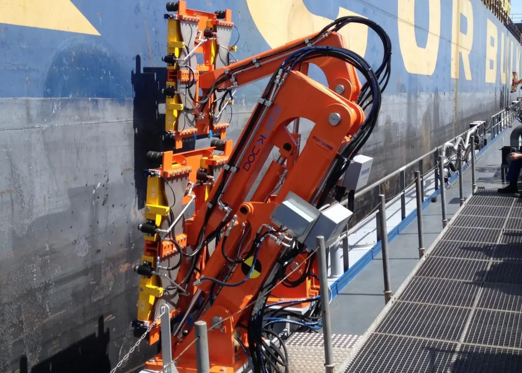 The Docklock system has dual mooring arms bow and stern with connection pads that firmly and reliably attach to any hull