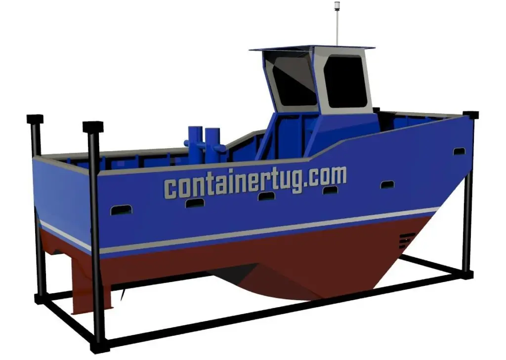The tug can be transported as a standard 20ft shipping container