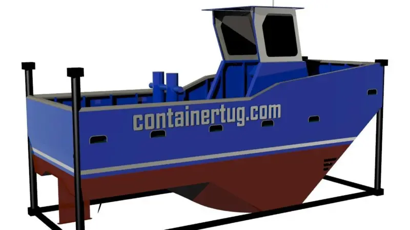 The tug can be transported as a standard 20ft shipping container