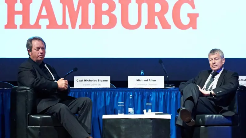 Capt Sloane (left), chief salvage officer on the 'Costa Concordia' wreck removal, was Interviewed by Chairman Mike Allen