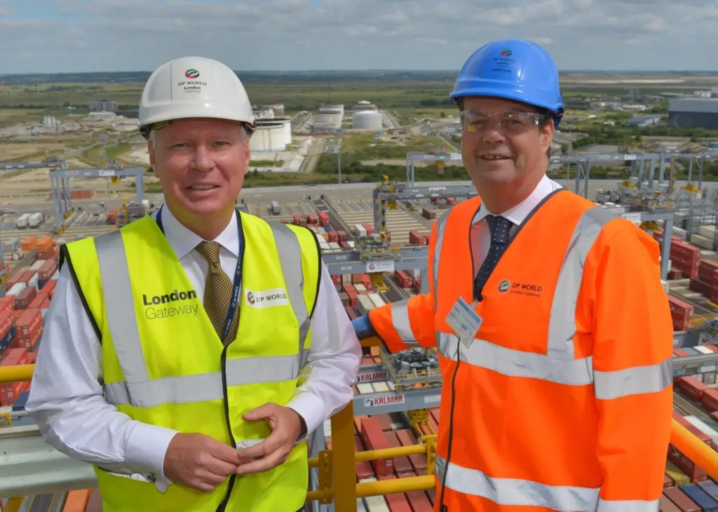 Simon Moore and Stephen Hammond MP look out over the busy port