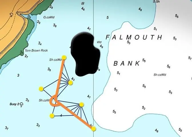A still from FHC's oil spill response video showing the deployment plan for their V-shaped boom (Falmouth Harbour Commissioners)
