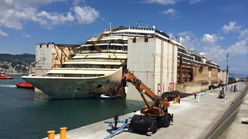 'Costa Concordia' is now safely moored in the Port of Genoa Voltri, ready for scrapping
