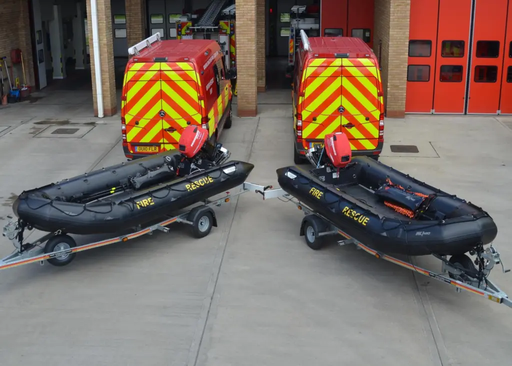 The boats are mounted on trailers supplied by SBS Ltd and towed by specialised support vehicles
