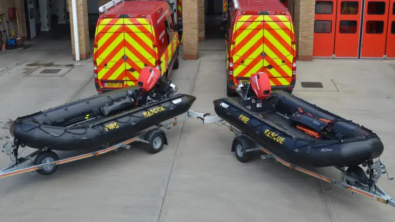 The boats are mounted on trailers supplied by SBS Ltd and towed by specialised support vehicles