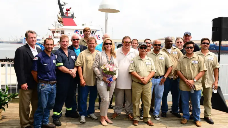Ocean Sky's proud crew on the occasion of the tug's naming (Crowley)