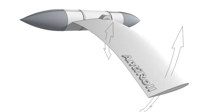 The curved, high-aspect ratio fin significantly reduces the drag by between 50 and 75 percent whilst underway