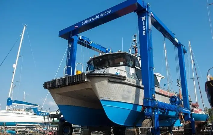 15m long and 6.2m wide Catfish 47 photographed in the new hoist