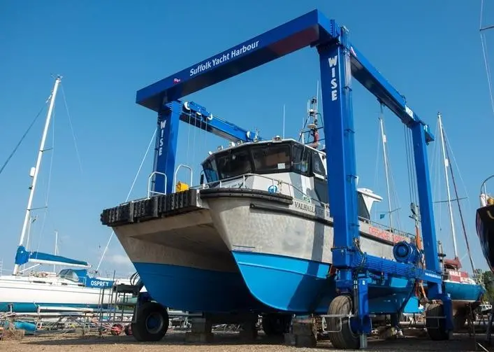 15m long and 6.2m wide Catfish 47 photographed in the new hoist