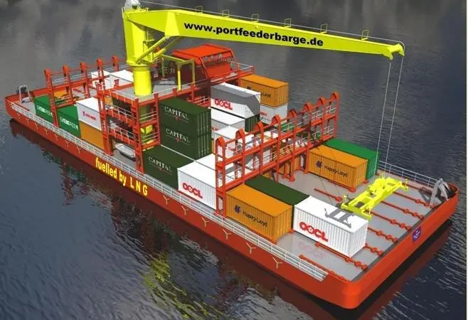To make the barge self sufficient a Liebherr crane is installed on the opposite side of the superstructure to the control station