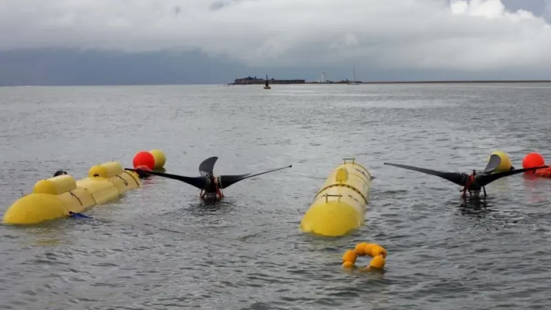 PLAT-O being prepared at the test sight off Yarmouth with Hurst Castle in the background