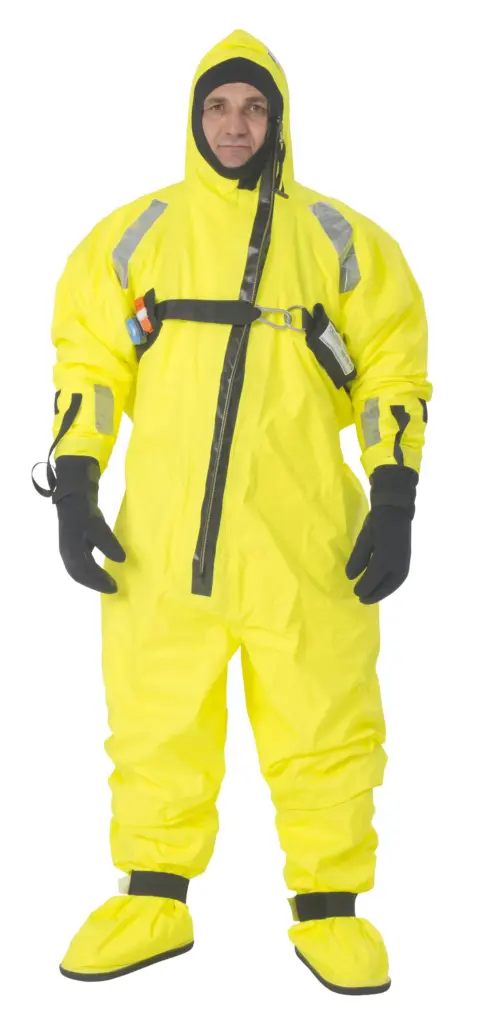 The packed PS5002 immersion suit was refrigerated at -60 degrees Celsius for 24 hours before being removed and donned by a test person wearing approved test clothing