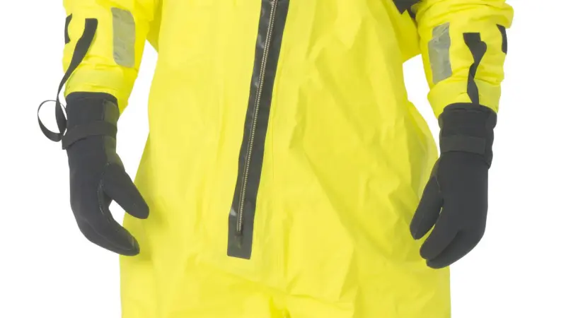 The packed PS5002 immersion suit was refrigerated at -60 degrees Celsius for 24 hours before being removed and donned by a test person wearing approved test clothing