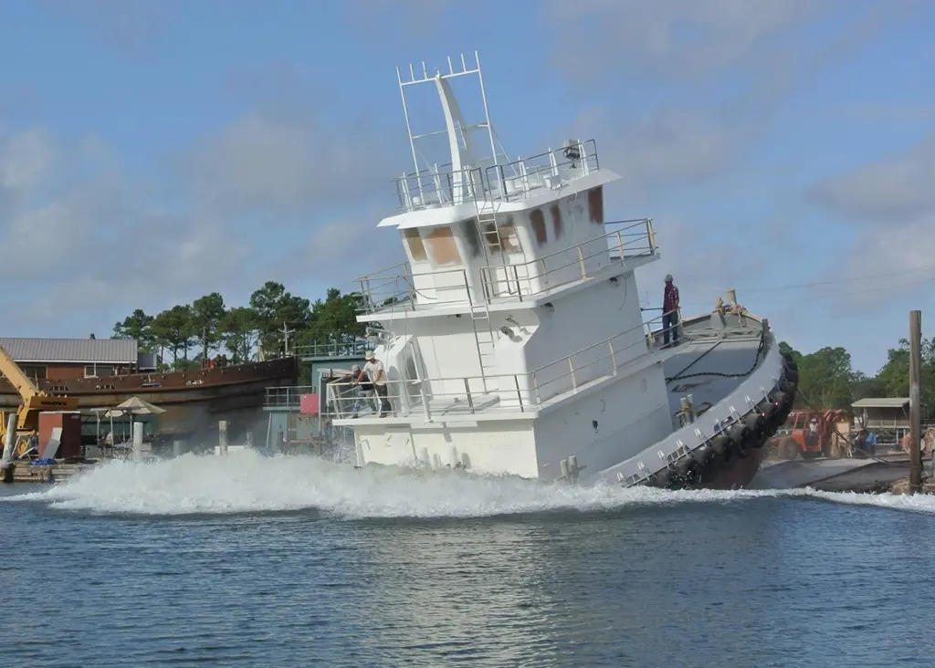 Cvitanovic Towing's Andrew C takes to the water (Rodriguez Shipbuilding)