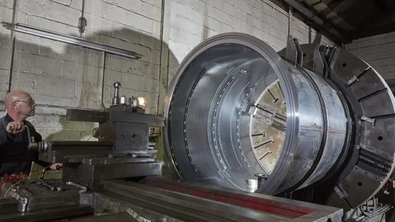 Machining the seal faces on the RNLI launch and recovery system engine bay at Blackhill