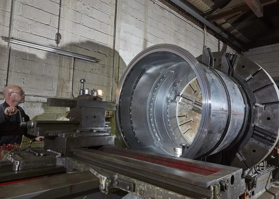 Machining the seal faces on the RNLI launch and recovery system engine bay at Blackhill