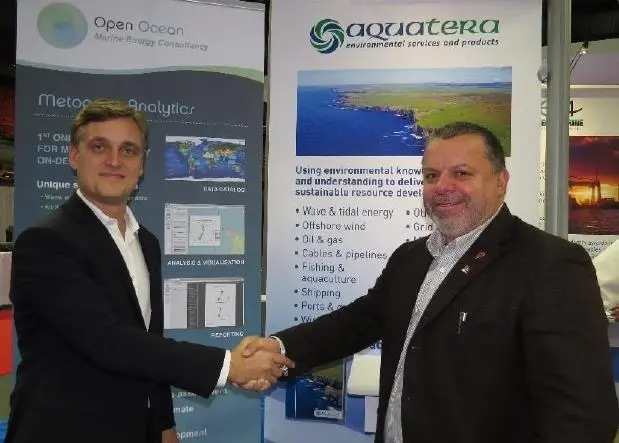 Jérôme Cuny (CEO, Open Ocean) and Gareth Davies (MD, Aquatera) signed a Memorandum of Understanding at the recent International Conference on Ocean Energy
