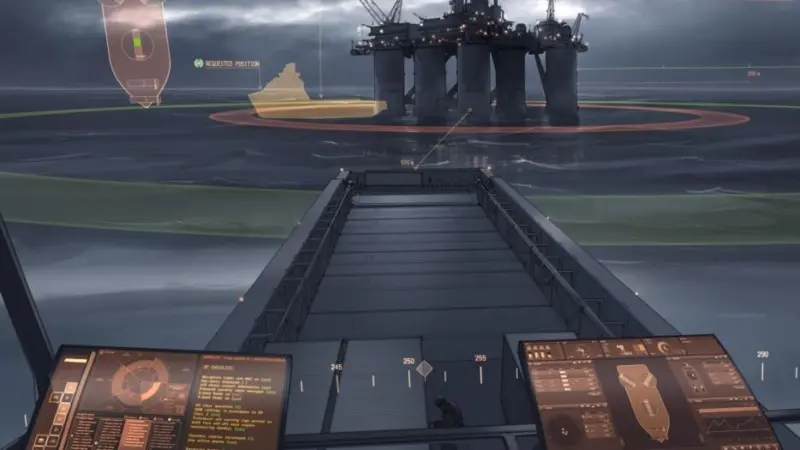 The windows of the bridge serve as augmented reality displays of the vessel’s surroundings