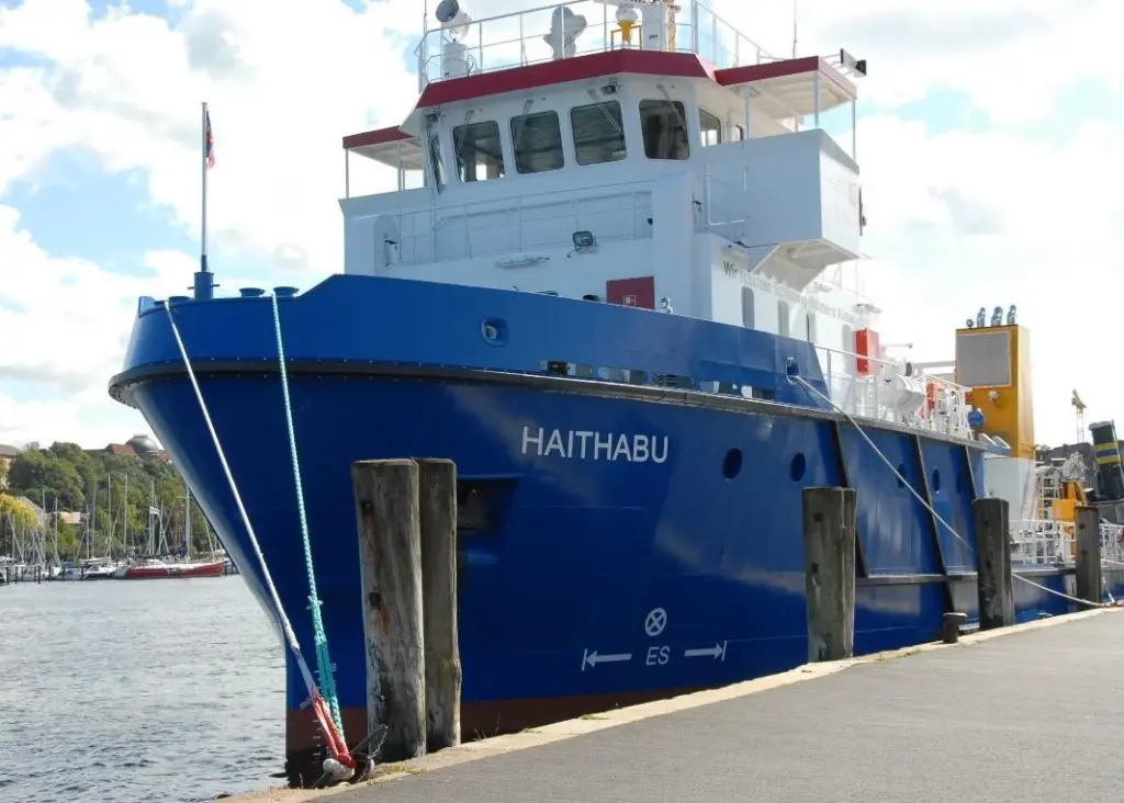 The ‘Haithabu’ is the new water body monitoring ship of Schleswig-Holstein’s Government-Owned Company for Coastal Protection, National Parks and Ocean Protection
