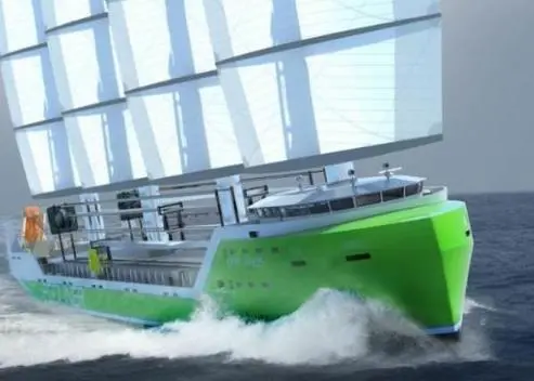 Dykstra naval architects' Ecoliner concept uses Dynarig propulsion already used on superyachts (Image: Dykstra naval architects)