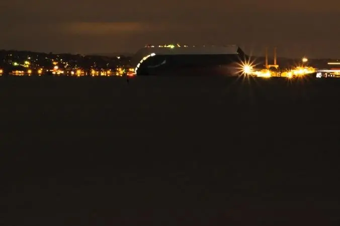 The car carrier 'Hoegh Osaka' was grounded deliberately on Bramble Bank while listing badly