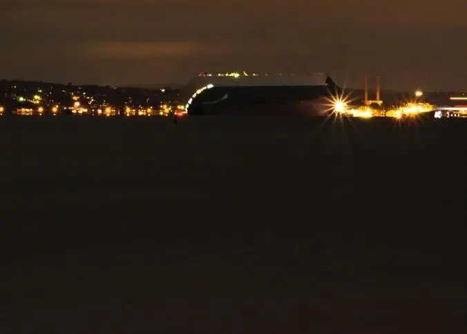 The car carrier 'Hoegh Osaka' was grounded deliberately on Bramble Bank while listing badly