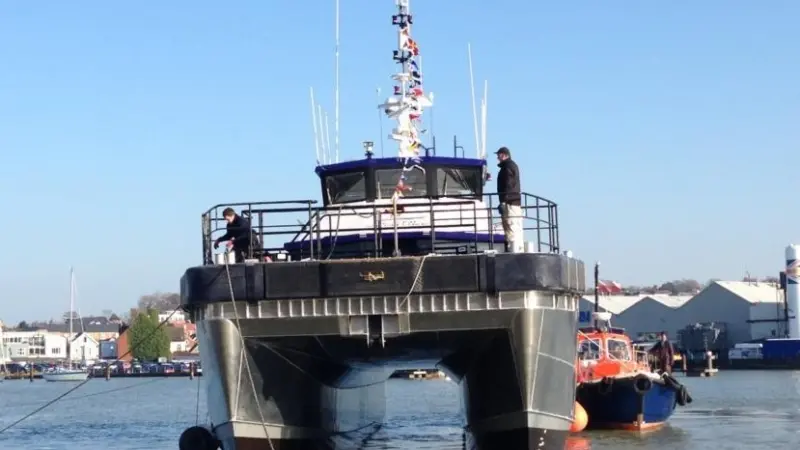The most noticeable feature of the 22m is the height of the bow and definition of the wet deck