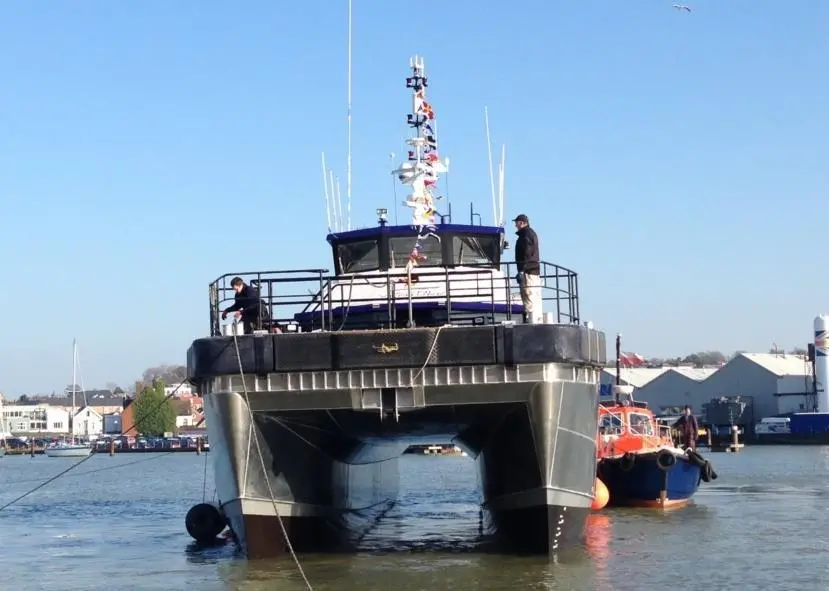The most noticeable feature of the 22m is the height of the bow and definition of the wet deck