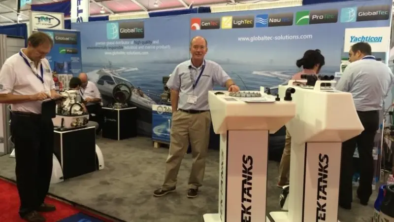 Martin Rye of Tek-Tanks on the GlobalTec stand at the Fort Lauderdale Boat Show 2014