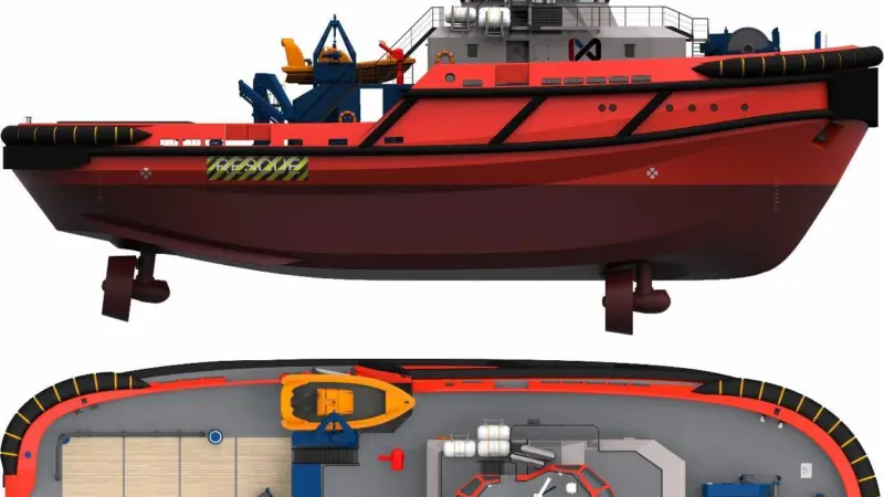 The Rotortug principle is based around two azimuth drive units forward and one aft (Robert Allan Ltd)