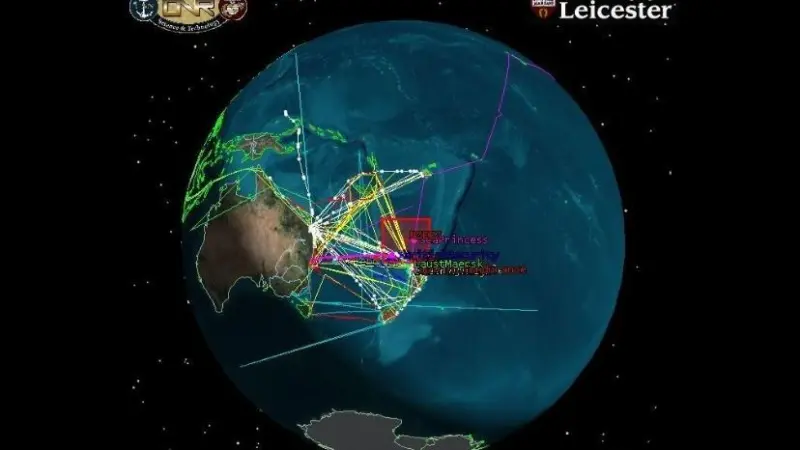 A satellite image of vessel tracks from the research
