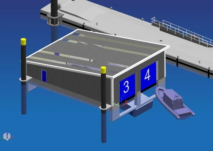 The boathouse is developed in a modular manner, allowing future extension