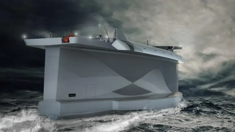 The Vindskip concept uses the hull itself as a sail (Photo: Lade AS)