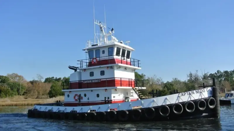 The 70 by 29-foot tug has a moulded depth of 9.5 feet and is equipped with a M50 Pullmaster stern towing winch  (Photo: Rodriguez Shipbuilding)