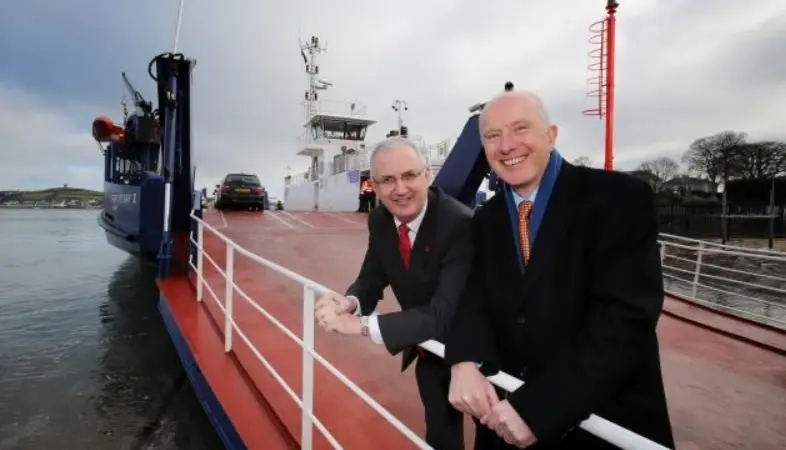 Northern Ireland Executive Transport Minister Danny Kennedy, left, with Cammell Laird Director