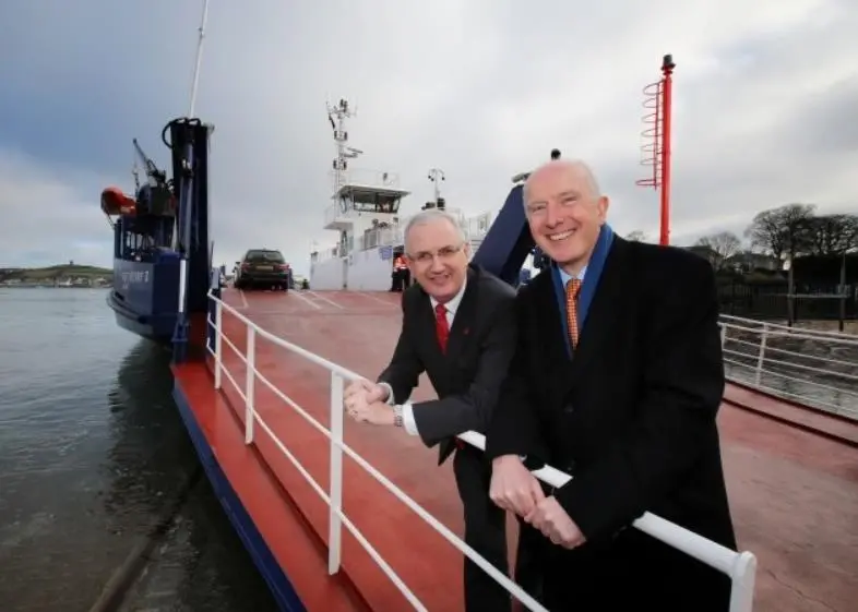 Northern Ireland Executive Transport Minister Danny Kennedy, left, with Cammell Laird Director