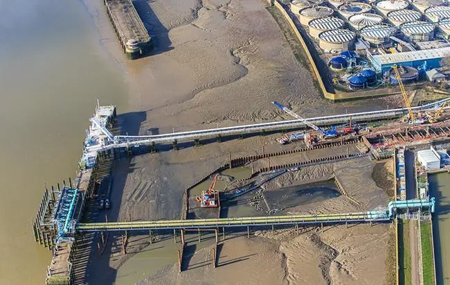 Aerial view of marine works at Beckton sewage plant (CMP)