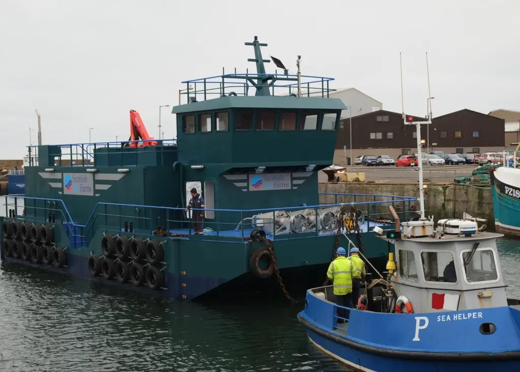 The Macduff built ‘SSF/MD 1’, the first of four 150t tonne automated feed barges for Scottish Sea Farms Limited