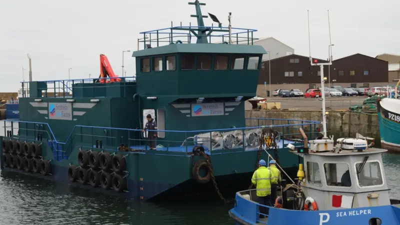 The Macduff built ‘SSF/MD 1’, the first of four 150t tonne automated feed barges for Scottish Sea Farms Limited