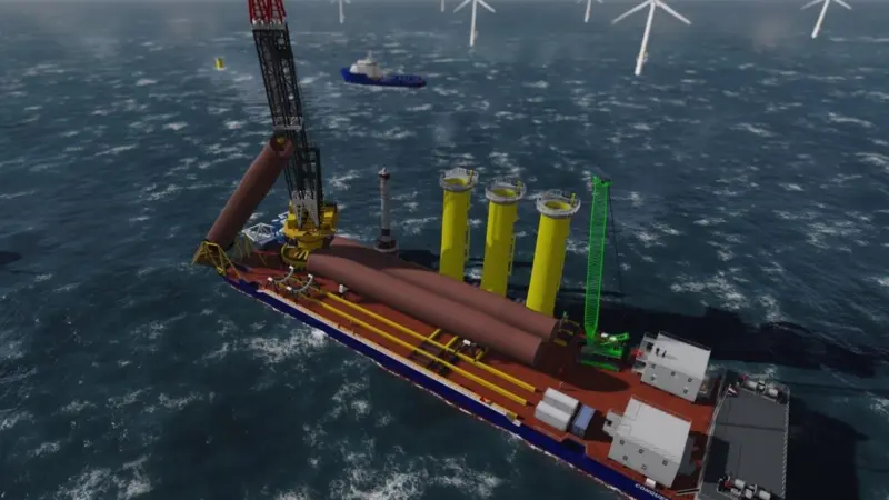 The ability to upend monopiles (from deck and floating) and the use of a specially designed motion compensated pile gripper provide the means for floating installation