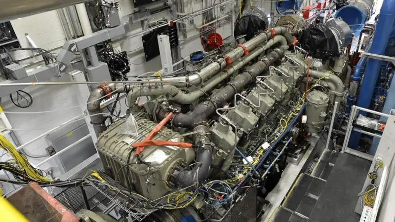 A General Electric Tier 4 marine diesel engine on test