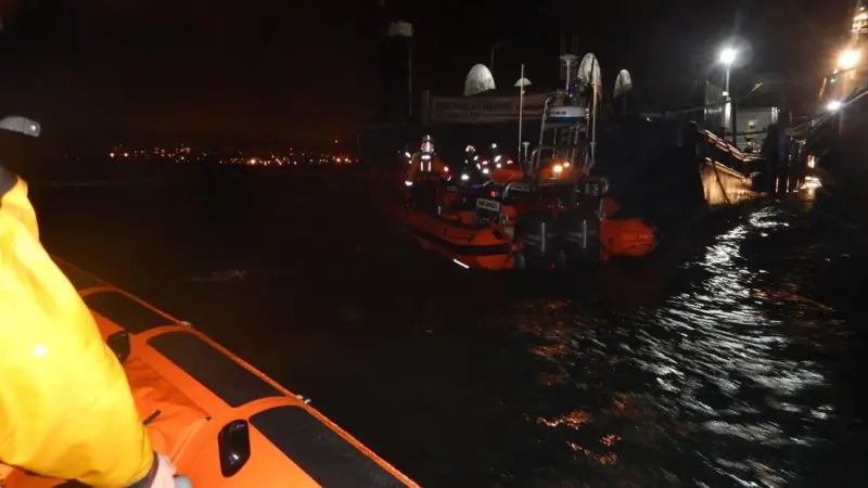 The tug, the 'Asterix', attached to oil refinery at Fawley, capsized and subsequently began to sink Photo: RNLI