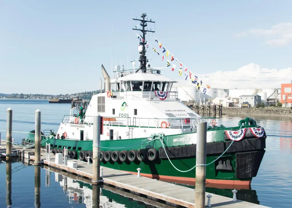 Michele Foss being prepared for its christening (Foss Maritime)