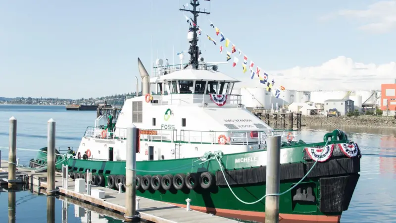 Michele Foss being prepared for its christening (Foss Maritime)