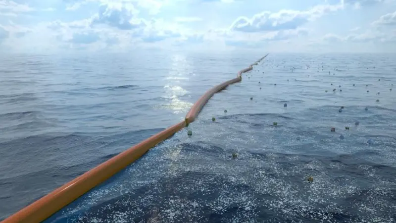 The Ocean Cleanup will use a 100 km-long floating barrier to let the ocean currents concentrate the plastic themselves