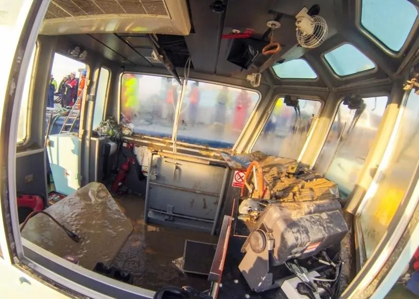 The wheelhouse of the salvaged tug