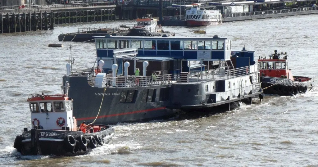'Tattershall Castle' is returned to its moorings in London by GPS Marine (Phillip Bisset-GPS Marine)