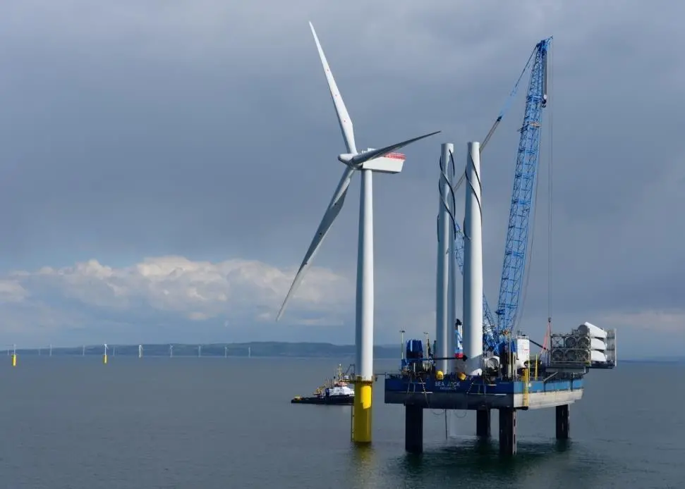 The 5GW threshold was crossed when Gwynt y Mor wind farm, off the coast of North Wales, was officially inaugurated